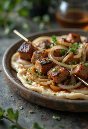 Brochettes de Chachlik servies avec légumes grillés