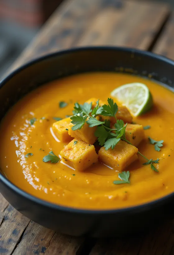 Velouté de potiron au curry et tofu