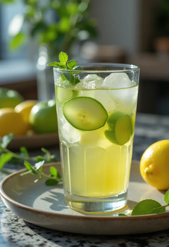 Cidre glacé à la pomme verte fraîchement servi