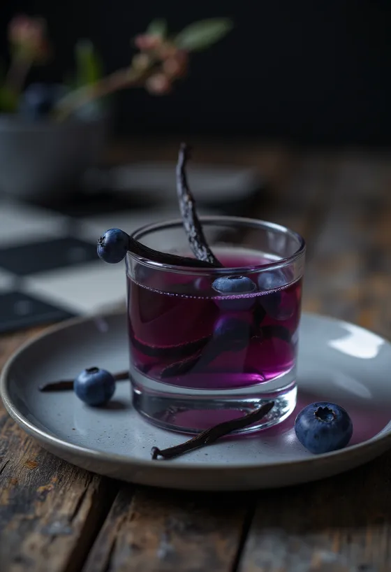 Liqueur de myrtille servie en bouteille