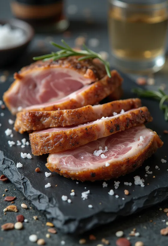 Secreto de porc ibérique servi avec quartiers de citron et légumes grillés.
