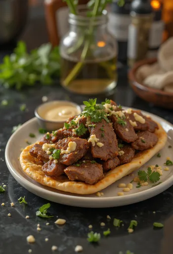 Shawarma d'agneau avec légumes frais et yaourt
