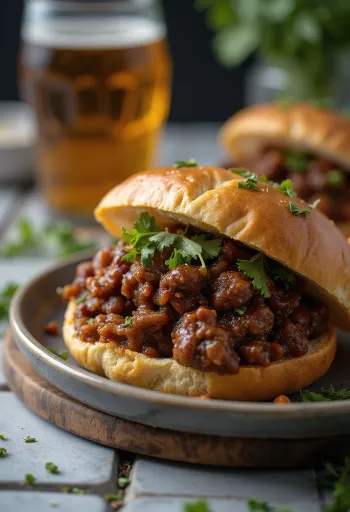 Sandwich Sloppy Joe à la viande fumée, garniture riche, pain croustillant