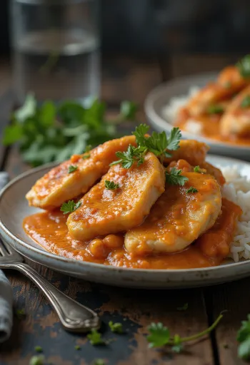Poulet à la crème avec morceaux de poulet juteux, dans une sauce onctueuse