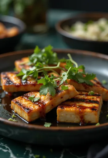Tofu grillé sauce épicée servi