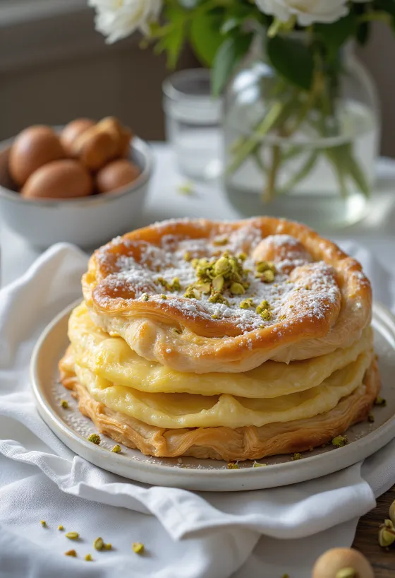 Katmer à la vanille, gâteau indien moelleux, aux cacahuètes et à la vanille