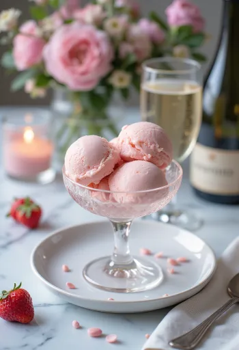 Glace fraise champagne servie