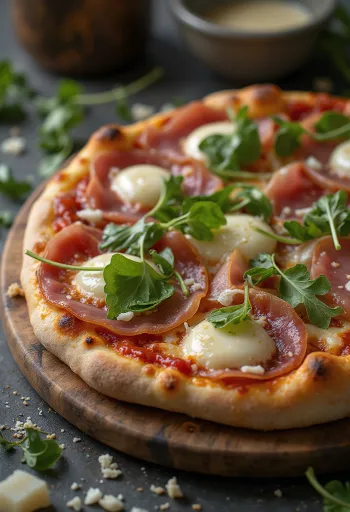 Pizza al Prosciutto Crudo servie avec jambon de Parme et roquette