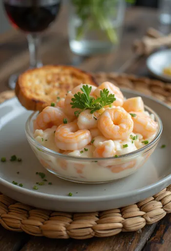 Toast garni de Skagenröra crémeux aux crevettes et aneth