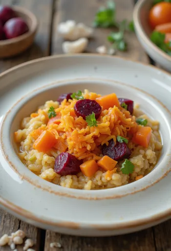 Açorda aux légumes, dans un bol décoré de persil
