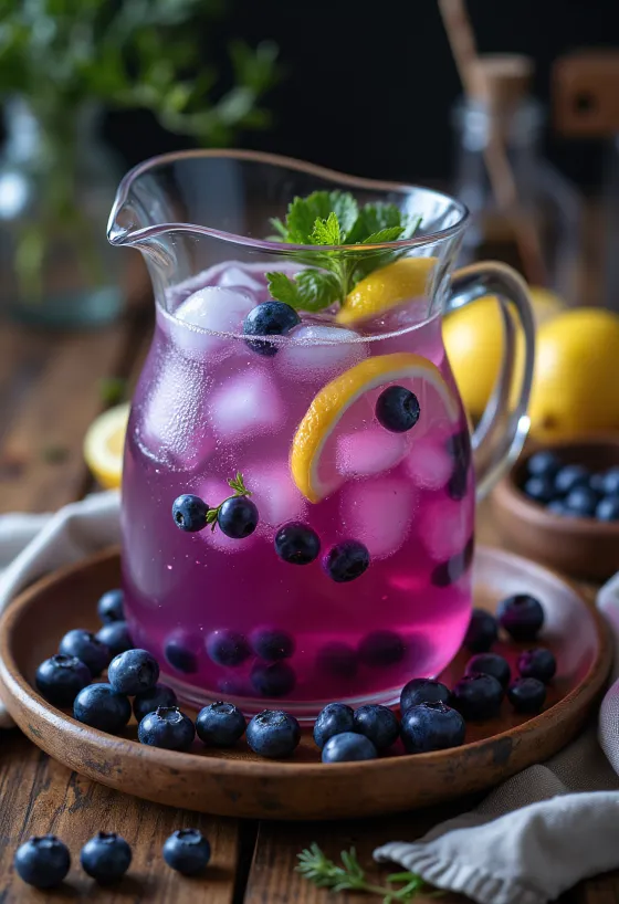 Limonade aux myrtilles servie dans un verre