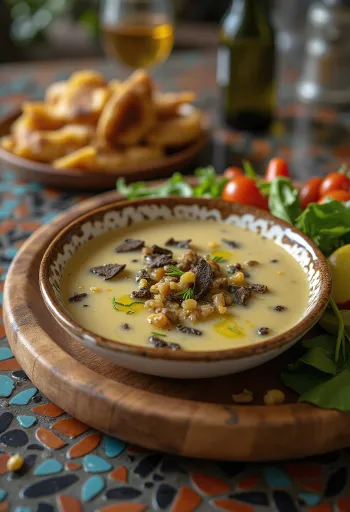 Bagna cauda à la truffe servie avec légumes et pain