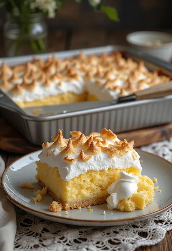Tranches à la meringue et à la noix de coco dressées sur un plat