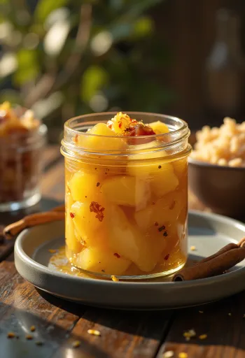 Chutney d'ananas servi, décoré de coriandre fraîche