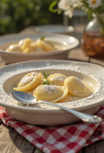 Raviolis sucrés à la liqueur aux œufs servis