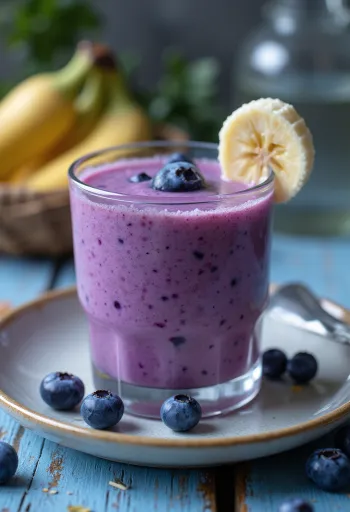 Smoothie aux myrtilles servi dans un verre
