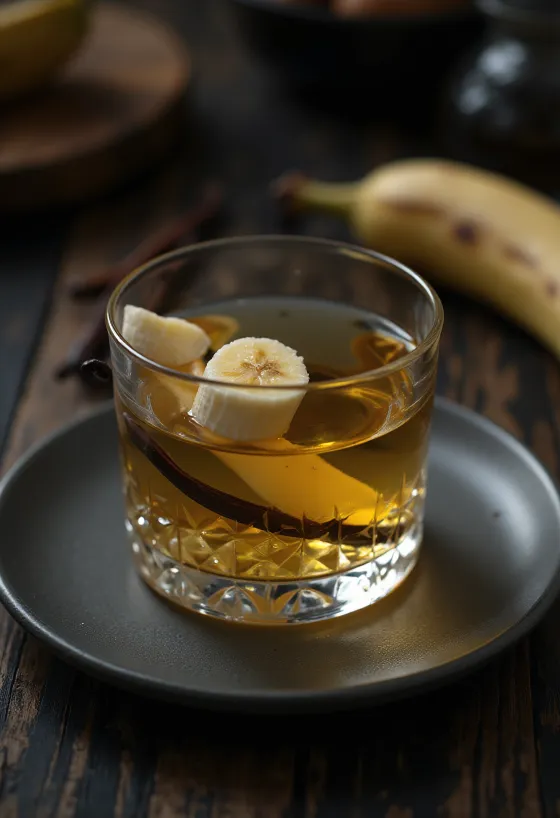 Liqueur de banane servie en bouteille