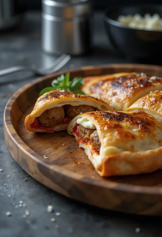 Calzone aux boulettes de viande fraîchement cuite