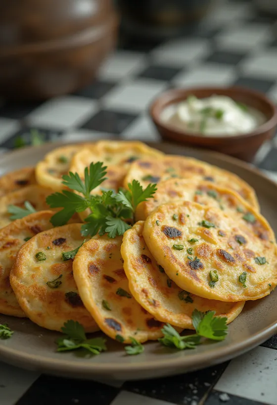 Chilla à la farine de Singhara, servie avec de la coriandre fraîche