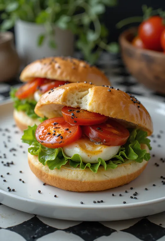 Bao bun tomates rôties et mozzarella servi