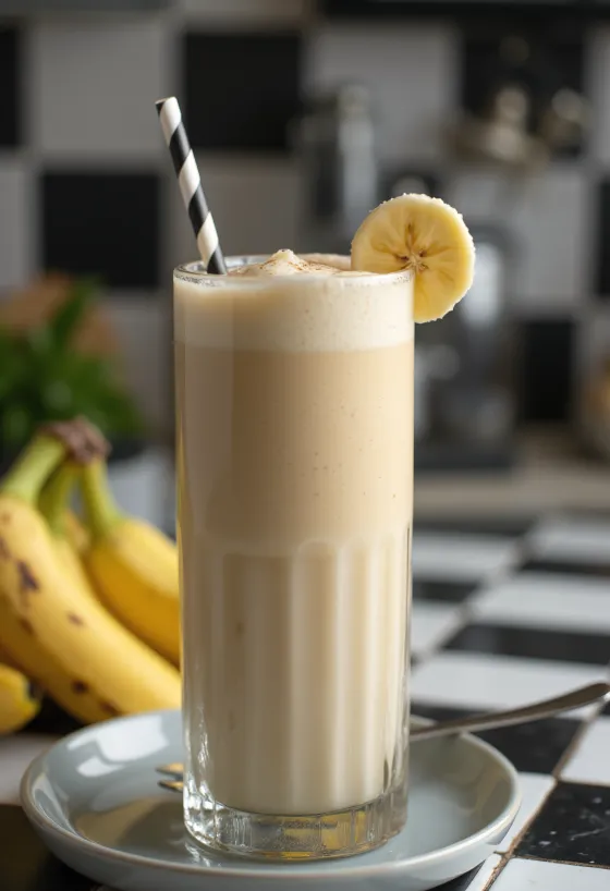 Milkshake à la banane servi dans un verre