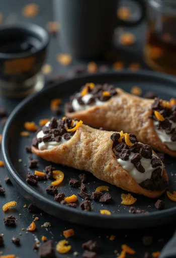 Cannoli au chocolat noir et au rhum servi