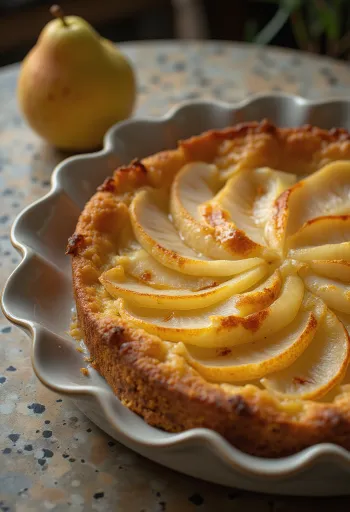 Gâteau aux poires fraîchement sorti du four