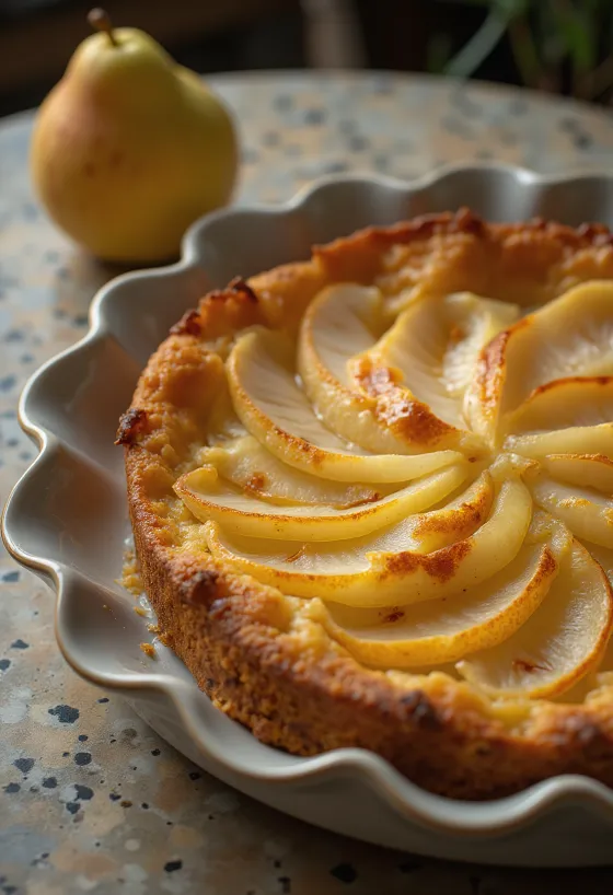Gâteau aux poires fraîchement sorti du four