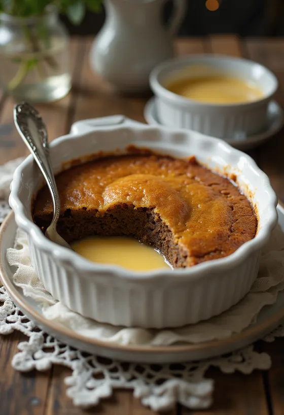 Malva pudding servi avec sauce vanille