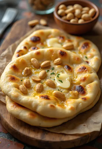 Pain naan aux cacahuètes torréfiées servi