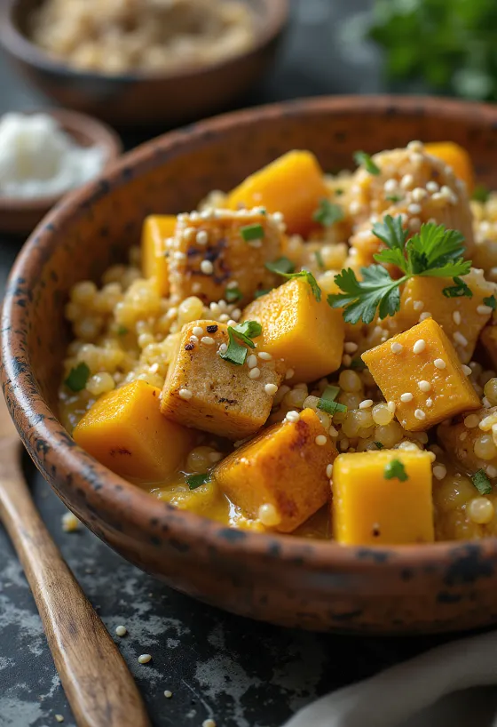 Curry de quinoa au potimarron et tofu
