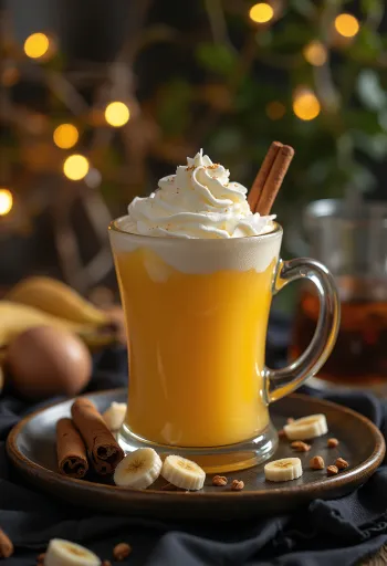 Cidre banane-mangue servi dans un verre