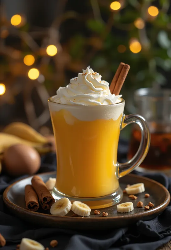 Cidre banane-mangue servi dans un verre