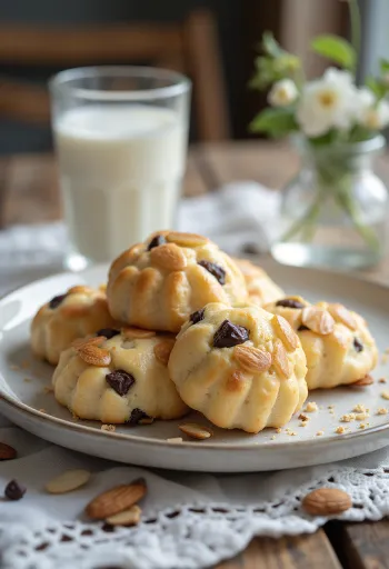 Mandelkubb au chocolat, biscuits aux amandes avec pépites de chocolat et décorés d'amandes effilées