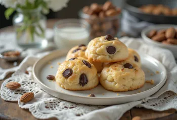 Mandelkubb au chocolat, biscuits aux amandes avec pépites de chocolat et décorés d'amandes effilées