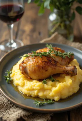 Polenta au poulet rôti, parmesan et herbes fraîches