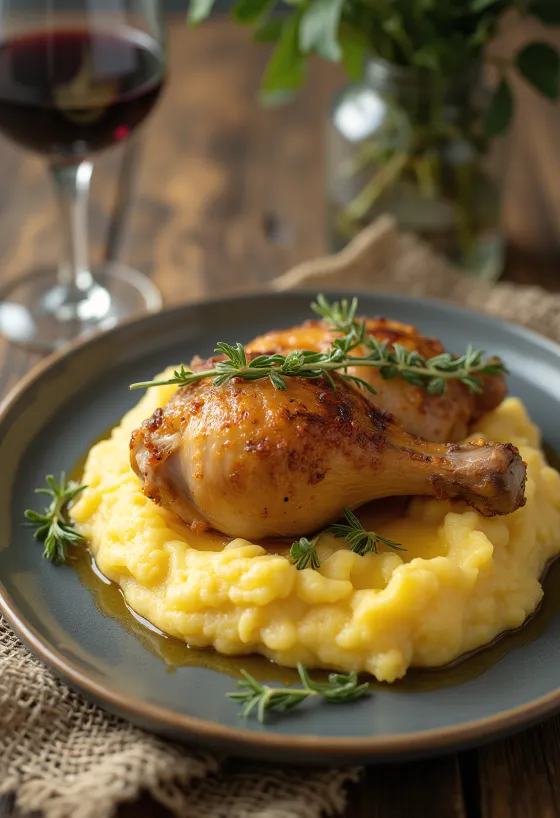 Polenta au poulet rôti, parmesan et herbes fraîches