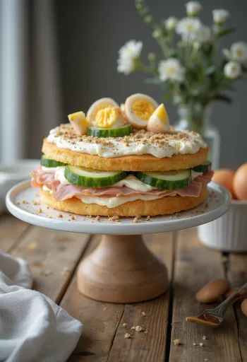 Smörgåstårta au jambon et au poulet servi