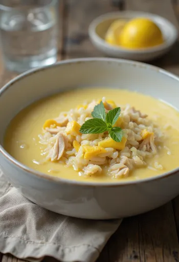 Avgolemono sans gluten, servi avec du persil frais