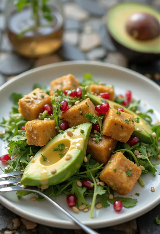 Tofu grillé à l'avocat et grenade