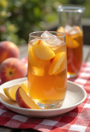 Thé glacé à la pêche servi dans un verre