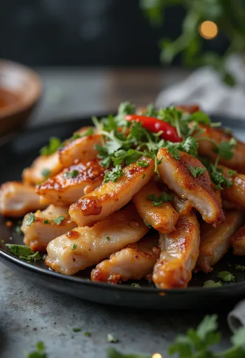 Oreilles de porc grillées servies avec de la coriandre