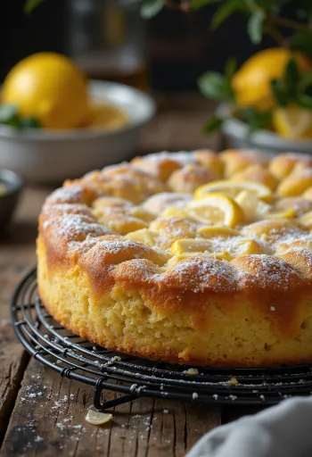 Gâteau au citron et à la poudre d'amande saupoudré de sucre glace