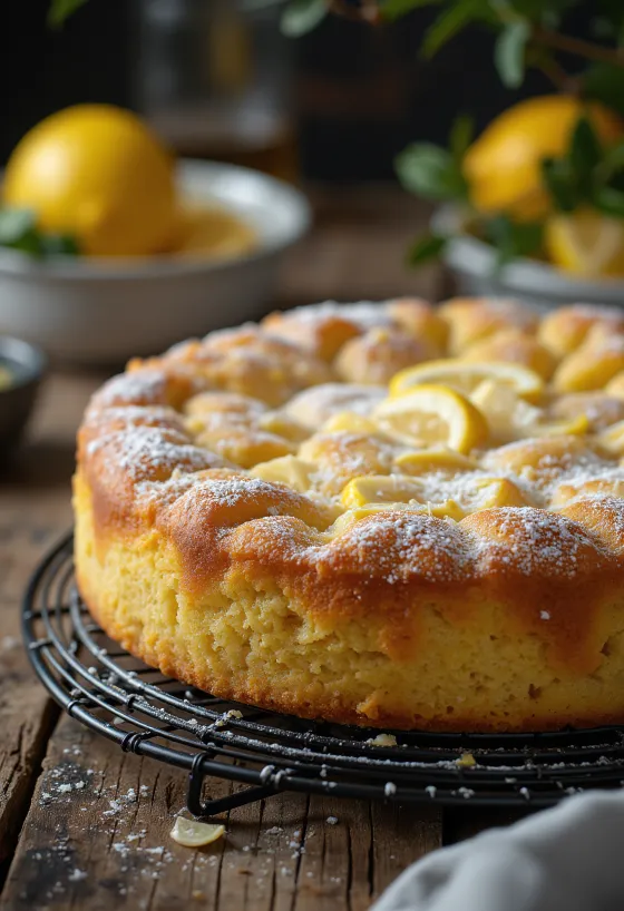 Gâteau au citron et à la poudre d'amande saupoudré de sucre glace