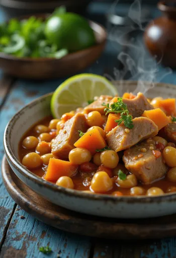 Mondongo con garbanzos servi avec de riches légumes et épices