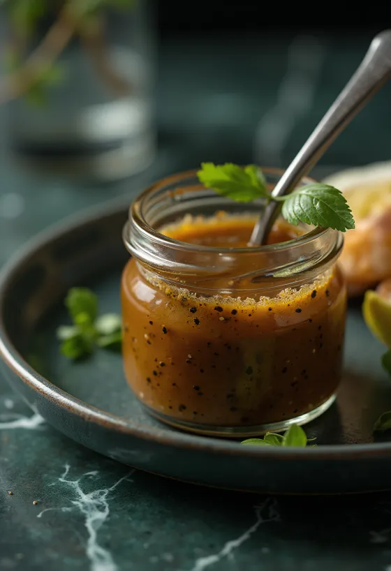 Vinaigrette balsamique à la moutarde servie