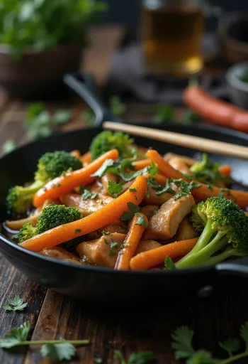 Poulet thaï sauté aux légumes servi