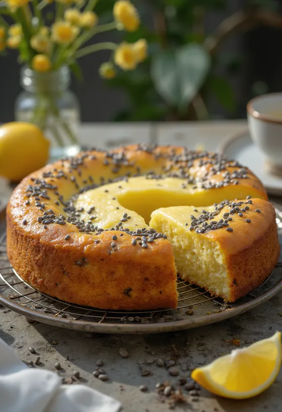 Gâteau citron-pavot tranché