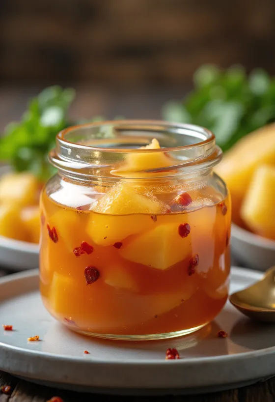 Sauce aigre-douce ananas et piment avec morceaux de fruits