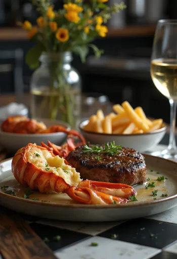 Homard et steak grillés, plat surf and turf de luxe
